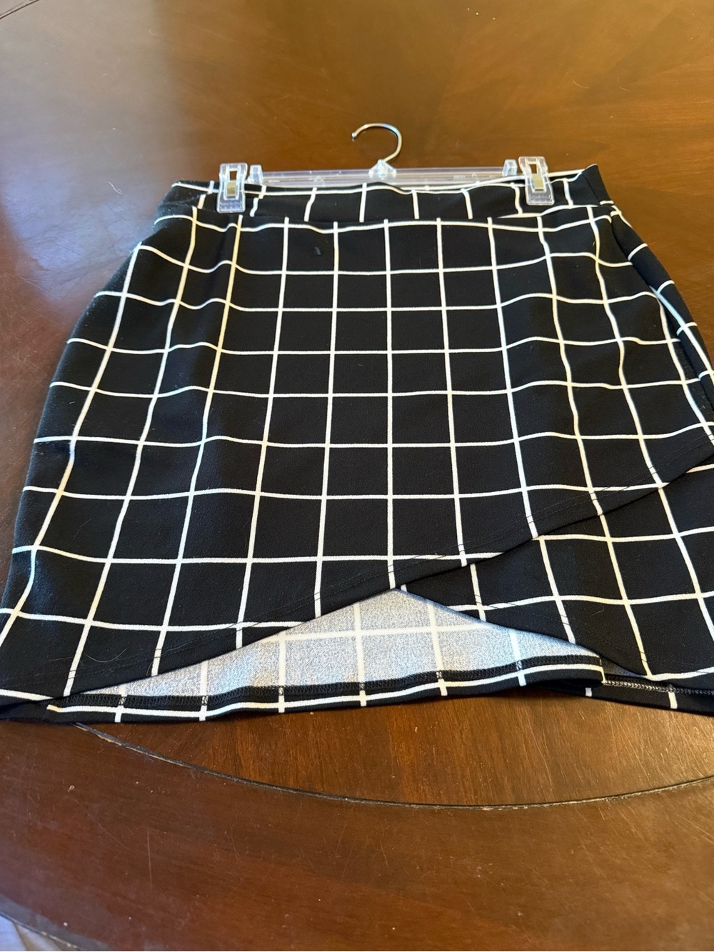 Asymmetrical Black & White Windowpane Wrap Skirt - Women